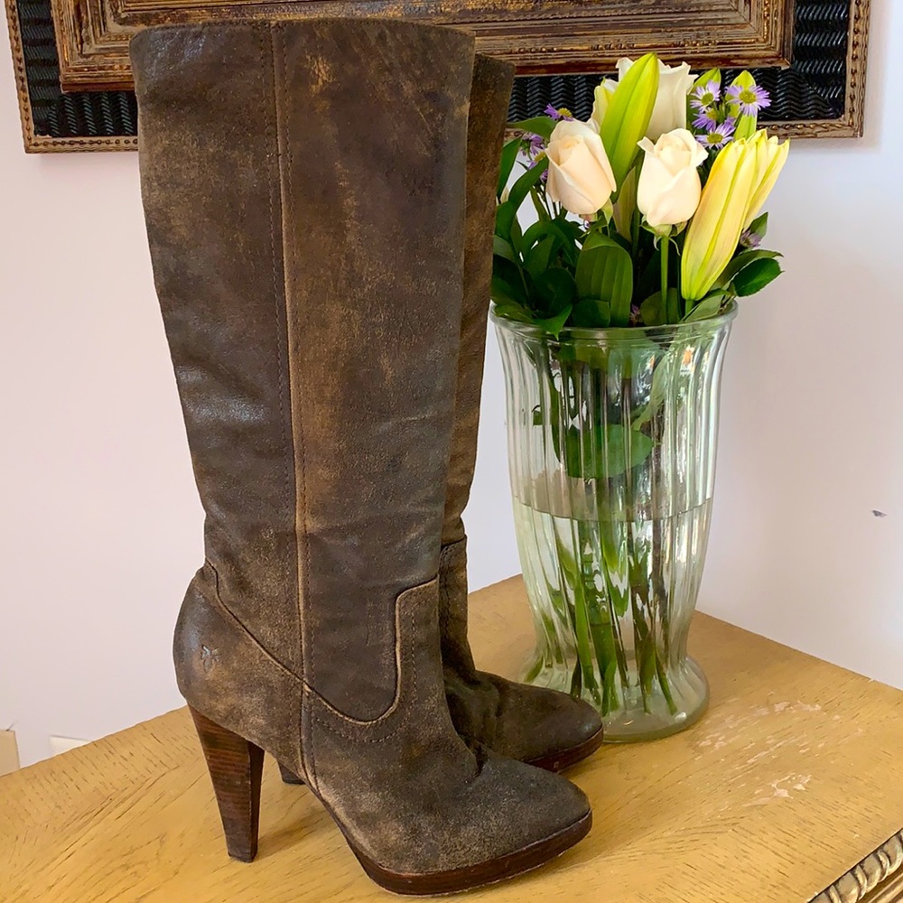 FRYE Harlow designer brown leather tall boots 9 - Picture 1 of 13